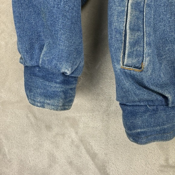 VTG 90s Women's Denim Bomber Jacket AOP Newspaper Print Lined Blue Jean Coat M - Picture 10 of 12
